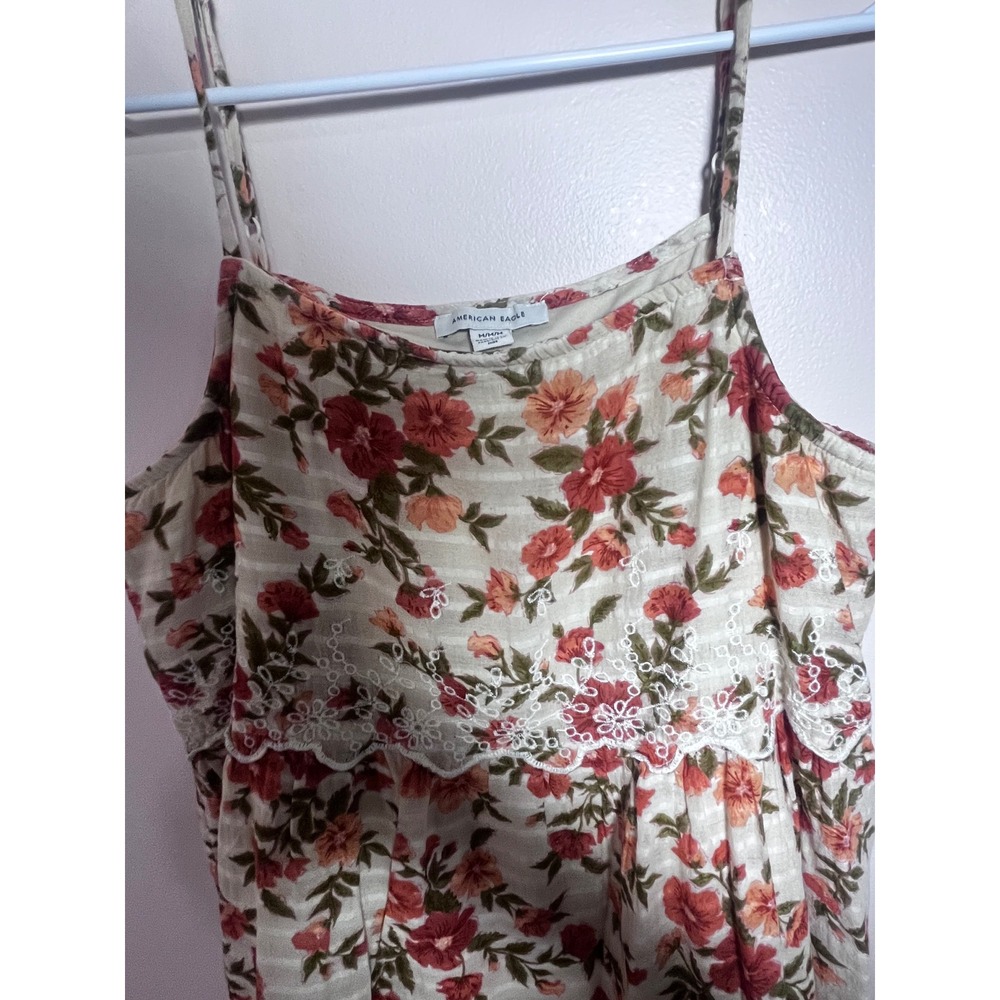 American Eagle Floral Babydoll Mini Dress Medium Lace Trim Boho Cottagecore M - Picture 8 of 10
